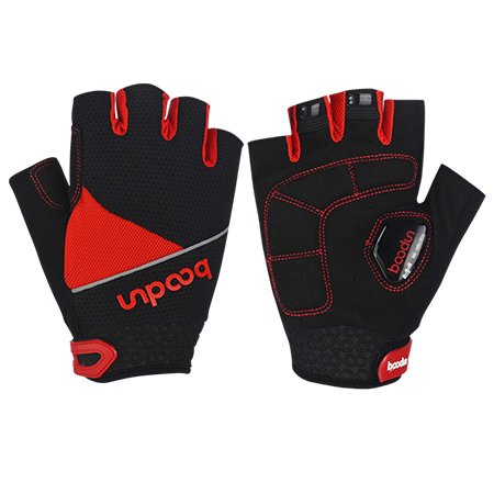 Mens Outdoor Bicycle Cycling Riding Half Finger Gloves Silicone Shock-absorbing Non-Slip Gel Pad Gloves Mountain MTB Road Bike Racing(Red) (L)