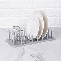Gotian Kitchen Dish Rack Dish Plate Pot Lid Cover Drying Drain Holder Plastic Storage Rack Shelf (Gray)