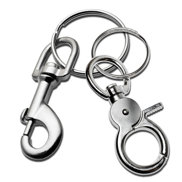 2x Snap Trigger & Round Lobster Hook Belt Clip Metal Keychain Ring - Set of 2